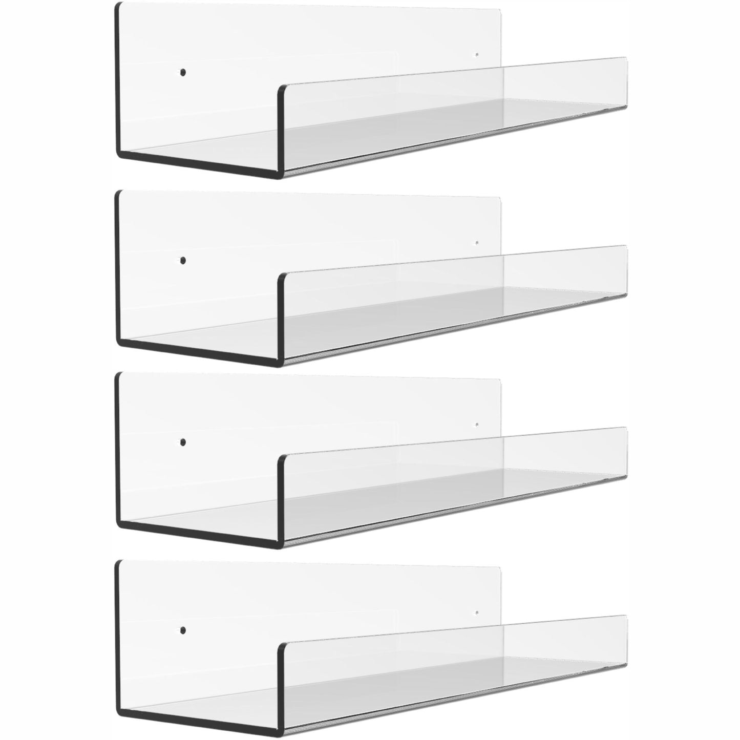 Spacious Acrylic Shelves for Wall Set-Clear Shelves with Mounting Kit-Easy to Install, Versatile & Sturdy Shelf of 4, 15” x 4”